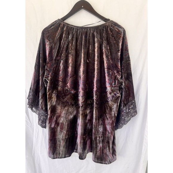 Style & Co Velvet Burnout Top 1X Crushed Lace Flare Sleeve Fairy Grunge Whimsy - Picture 7 of 10